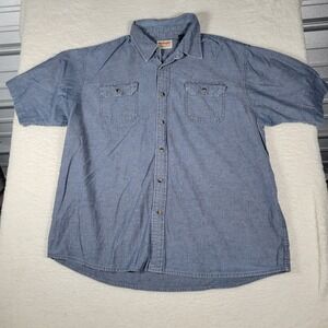 Wrangler Button Down Shirt Mens 2XL Blue Short Sleeve Chambray Cotton‎ 0J2-18K